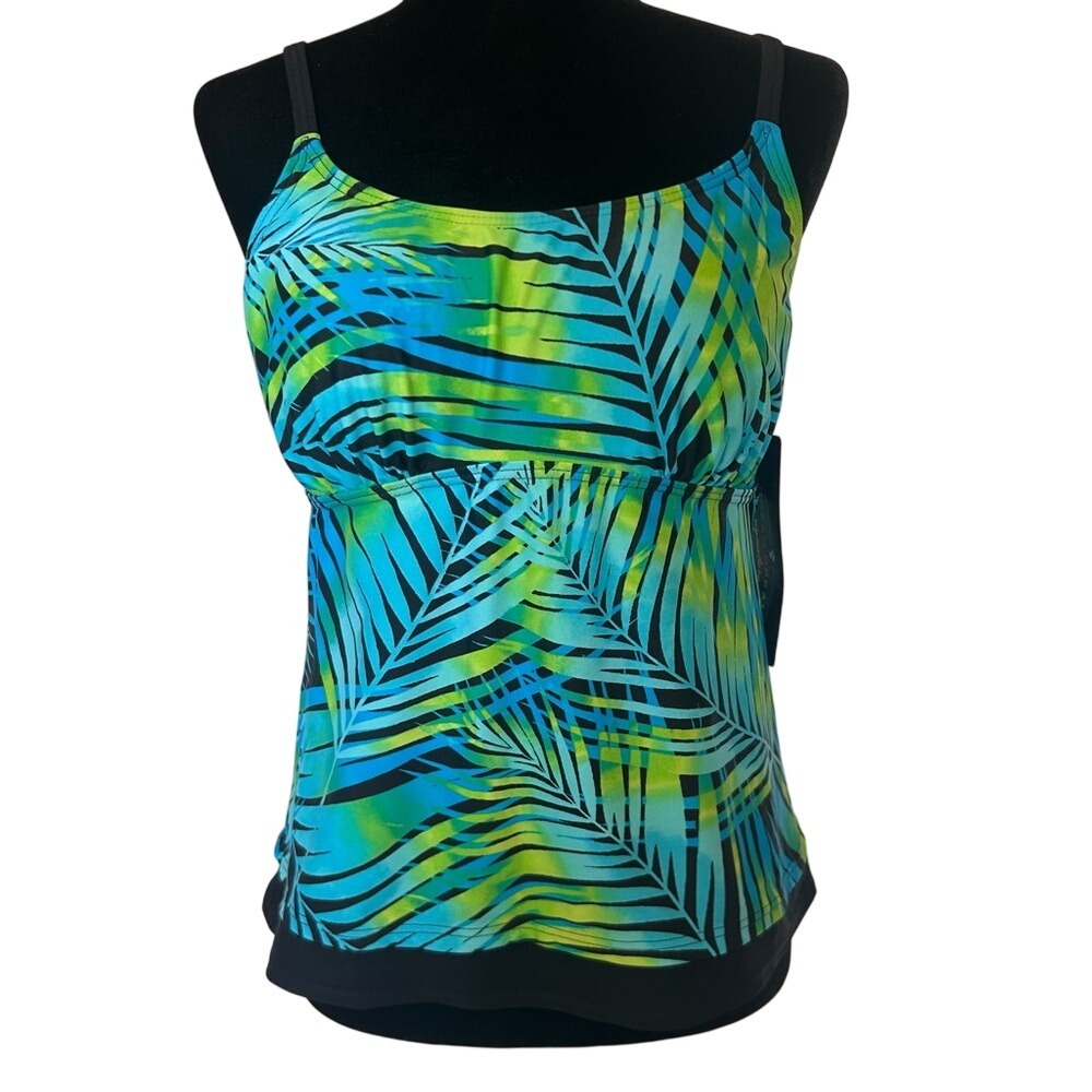NWT Ocean Dream Blue,Green Palm Print Tankini with a Skirted Bottom‎ Size 12